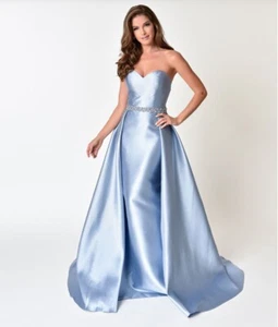 GORGEOUS MIKADO BLUE STRAPLESS SWEETHEART PROM DRESS BRIDESMAID GOWN BNWT SZ 16 - Picture 1 of 10