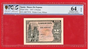PCGS 64 OPQ, SPAIN, 2 Pesetas 1937, Rare - Picture 1 of 2