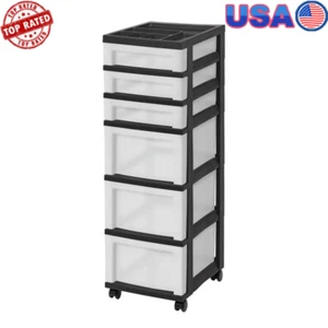 6-Drawer Plastic Storage Cart W/ Organizer Top & Wheels Mobile Organizer Rolling - Picture 1 of 8
