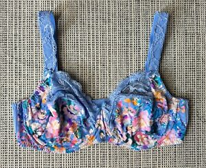Prima Donna Madison Open Air Womens UK 44C US 44B Blue Floral Lace Full Cup Bra