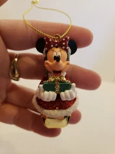 DISNEY MINNIE MOUSE JINGLE BELL ORNAMENT 2-1/2" DISNEY STORE GLITTER PRESENT - Picture 1 of 7