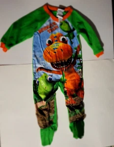 Toddler Boys Dinosaur Train Green & Orange Fleece 1 Piece Pajama with Feet 2T - Picture 1 of 5