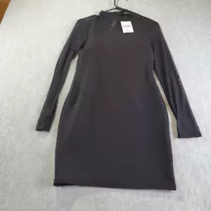 FOREVER 21 Dress Womens Medium Black Knitted Sheer Lined Long Sleeve High Neck - Picture 1 of 11