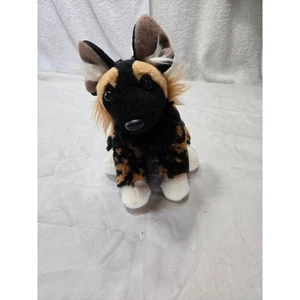 African Painted Dog Plush Stuffed Animal Wild Dog Brown Black White Spotted - Afbeelding 1 van 7