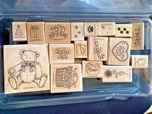 All-Occassion - BUTTON BEAR - 17 Piece Stamp Set Wood Mount 1995 Stampin' Up! - Picture 1 of 4