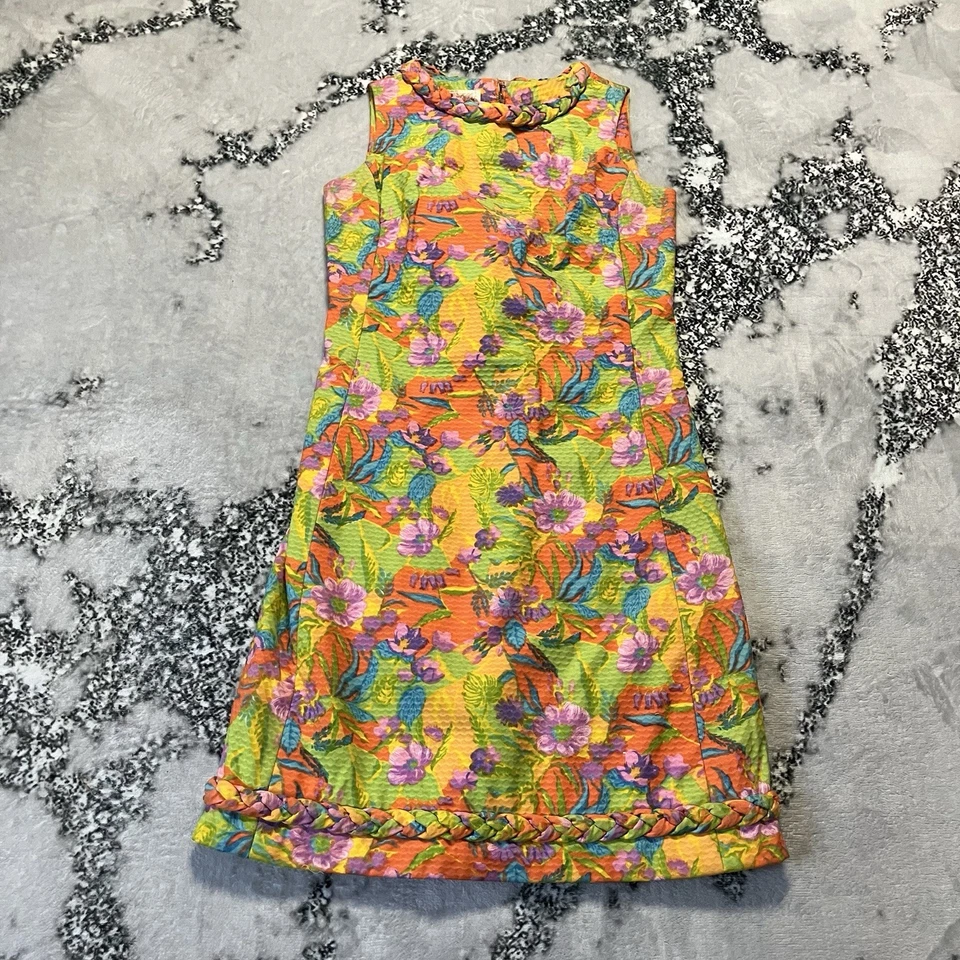 Vtg 60s The Lilly Pulitzer Dress Womens Shift Colorful Bold Braided Trim Detail - Image 1 of 4