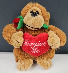 I'm Sorry Plush Monkey Forgive Me Holding Heart Rose in Mouth 7" - Picture 1 of 4