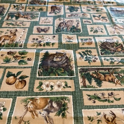 Forest Creature Patch Fabric Bear Wolf  VIP Cranston Cotton Mushrooms 1.75 yard - Image 1 of 4