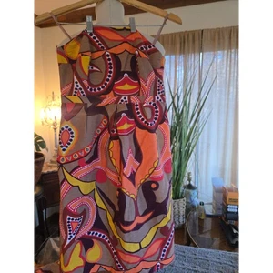 Merona - Neckholder-Kleid Damen Größe 4 Retro geometrisches Muster orange braun gelb - Bild 1 von 9