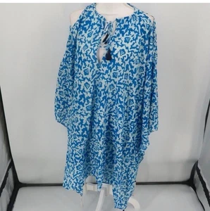 Club Monaco Blue White Beach Swimsuit Coverup Size One Size Fits Up To XL NWT - Picture 1 of 11