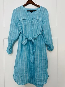 Talbots M Breeze + White 100% Linen Popover Shirtdress Starry Stripe - Picture 1 of 8