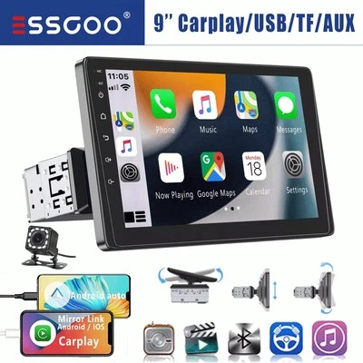 1 DIN Autoradio 9 Pollici Wireless CarPlay Android Auto Bluetooth USB TF AUX Cam - Immagine 1 di 4