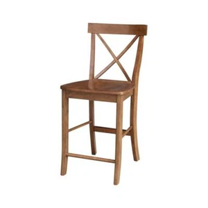 Solid Wood X-Back Counter Height Stool - 24" H Distressed Oak - Picture 1 of 11