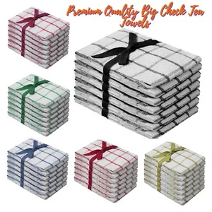 Pack of 6 Jumbo Big Check Tea Towels 100% Cotton Hotel Quality Kitchen Towels - Picture 1 of 8
