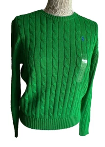 NWT $128 Polo Ralph Lauren Green Cable Knit Crew Neck Sweater Size Large - Picture 1 of 4