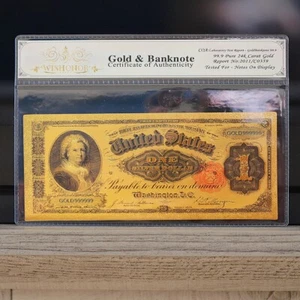 100mg 24K Gold 1891 $1 Dollar Martha Silver Certificate Large Banknote White COA - Picture 1 of 2