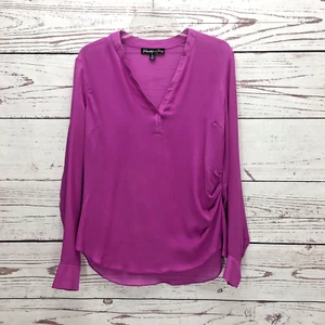 Elizabeth and James Ruched Silk Blouse Size L Pink Long Sleeve Sheer - Picture 1 of 15