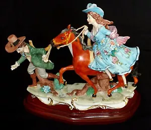 CAPODIMONTE ITALY MAN PULLING LADY ON HORSE PORCELAIN FIGURINE SIGNED FORNILI - Picture 1 of 12