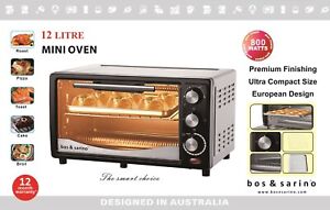 Bos & Sarino 12L 800W Grill Toaster Bake Compact Oven Timer 2 Heating Elements