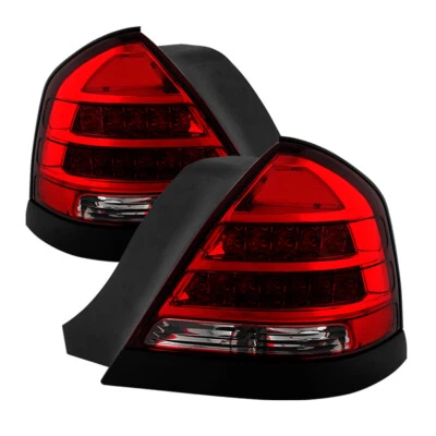 Ford 98-11 Crown Victoria Red Clear LED Tail Brake Lights Black Trims Pair Set - Image 1 of 4