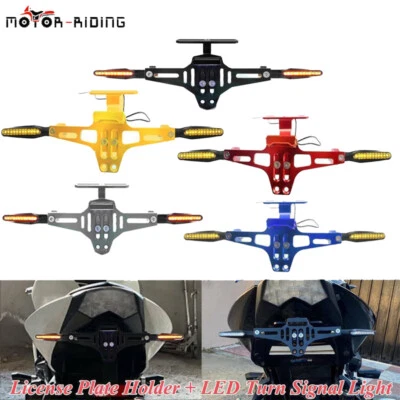 Dirt Bike Durable License Plate Holder + LED Turn Signal For Suzuki Honda Yamaha - Image 1 of 4