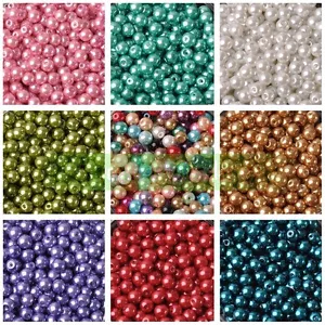 4mm/6mm/8mm Round Pearl Glass DIY Loose Spacer Beads Wholesale Lot - Picture 1 of 33