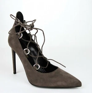 $795 Saint Laurent Women's Gray Suede Lace Up Heel Pump 36/US 6 404589 1250 - Picture 1 of 8