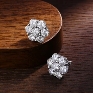 7cttw VVS1 Moissanite Cluster Stud Earrings 925 Sterling Silver Christmas Gift - Picture 1 of 16