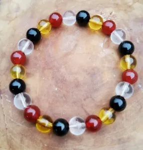 Bracciale Quarzo, Tormalina Nera, Citrino e Corniola 8mm - Foto 1 di 7