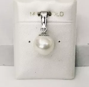 Solid 14K White / Yellow Gold 8 - 9 mm Genuine Akoya Cultured Pearl Pendants NEW - Picture 1 of 8