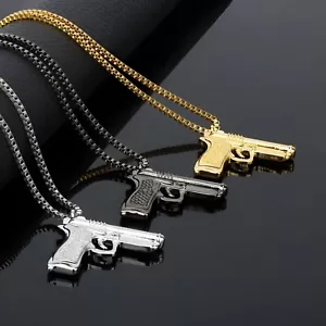 Collana ciondolo oro argento uomo donna pistola hip hop moda ciondolo catenina - Foto 1 di 9