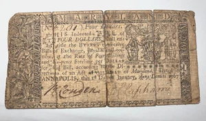 1767 $4 Maryland MD Colonial Currency Note Four Dollars Annapolis January 1 1767 - Picture 1 of 2