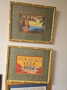 Tiki Bar Bamboo Picture Frame Pair 21 .5" x 17.5" Vintage Look - Picture 1 of 9