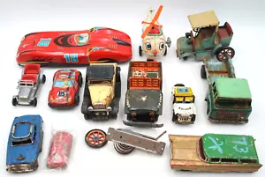 Antique Vintage Japan Tin Toy Cars Friction Parts Car Truck Santa Too Helicopter - Picture 1 of 7