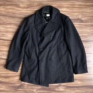 Mens Naval Peacoat 42R Black Wool US Military Vintage Button - Picture 1 of 9