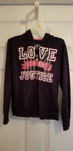Justice Girls Navy Blue, "Love Justice" Hoodie With Rhinestones On Front, Size 8 - Picture 1 of 3