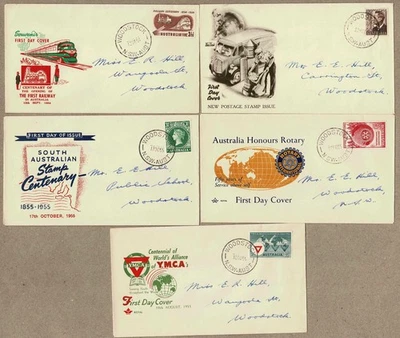 Australia 1951 - 1955 Misc Lot inc Trains FDC Cover x5  NSW Postmark Woodstock - image 1 of 2