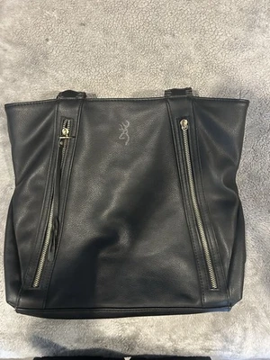 Browning Black Leather Tote Bag with Zipper Pockets Concealed And Carry - Image 1 of 4