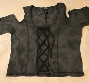 Corsetto donna Thorn & Fable verde scuro tie-dye stringato spalle fredde grande - Foto 1 di 13
