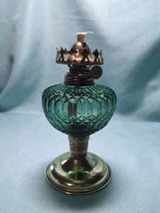Green Depression Glass Oil Lamp - Picture 1 of 10