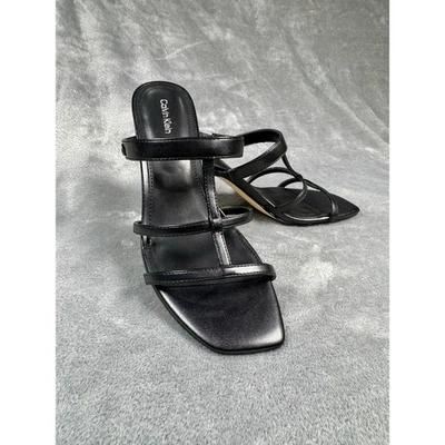 ¡Nuevo! Sandalias Calvin Klein de cuero negras con tiras de tacón S para mujer talla 9 Foto 1 de 4