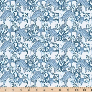 Ocean Oasis Main Mist C15990 Sea Turtles 100% Cotton Fabric By the half yard - Picture 1 of 2
