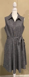 Vestido Camisa Sharagano Gris Midi Cuello Cinturón Sin Mangas Cinturón Talla 10 ¡EXCELENTE ESTADO USADO! - Imagen 1 de 7