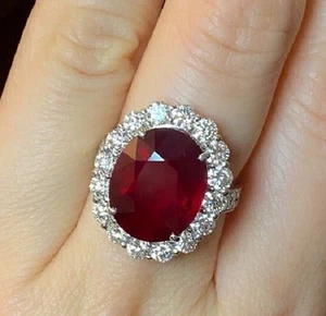 6.80 Ct Natural Red Ruby Diamond Engagement Proposal Ring 18K White Gold Size 5 - Picture 1 of 8