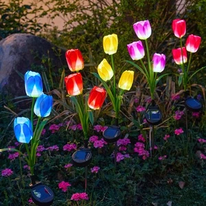 Solar-Powered Tulip Floor Lamp - 3-Head LED Outdoor Lighting for Garden / Lawn - Picture 1 of 13