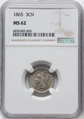 1865 3 Cent Nickel - NGC MS62 - Stunning Mark Free PQ Specimen! - Image 1 of 2