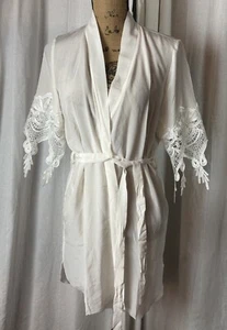 Stone Cold Fox Silk Robe White Lace Tie Waist Bridal Lingerie OS Bachelorette - Picture 1 of 9