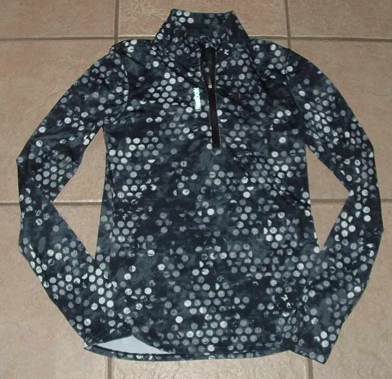 Camisa REEBOK Negra Lunares Talla XS Atlética Elástica 1/4 Cremallera Agujero para el Pulgar Foto 1 de 4