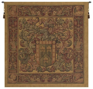 Crest and Fleur European Tapestry - Woven in Belgium - Coat of Arms - Picture 1 of 4