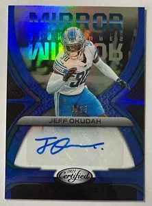 2021 Panini Certificato Jeff Okudah Specchio Firme Auto Blu 16/25 - Foto 1 di 2